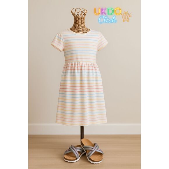 Girls Striped Knit Dress Size L + Old Navy Iridescent Slides 3 Bundle Outfit - Picture 4 of 6